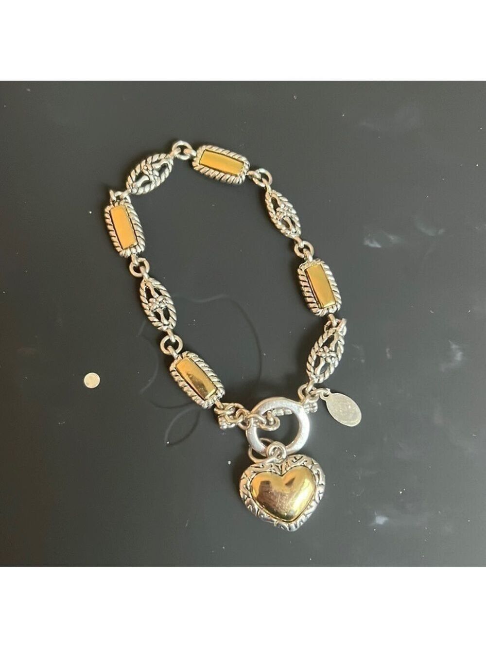 Premier Designs Silver Gold Tone Heart Toggle Bracelet